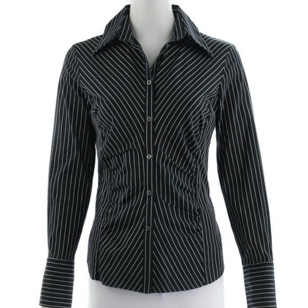 PINK Black & White Striped Shirt Slim Fit Stretch